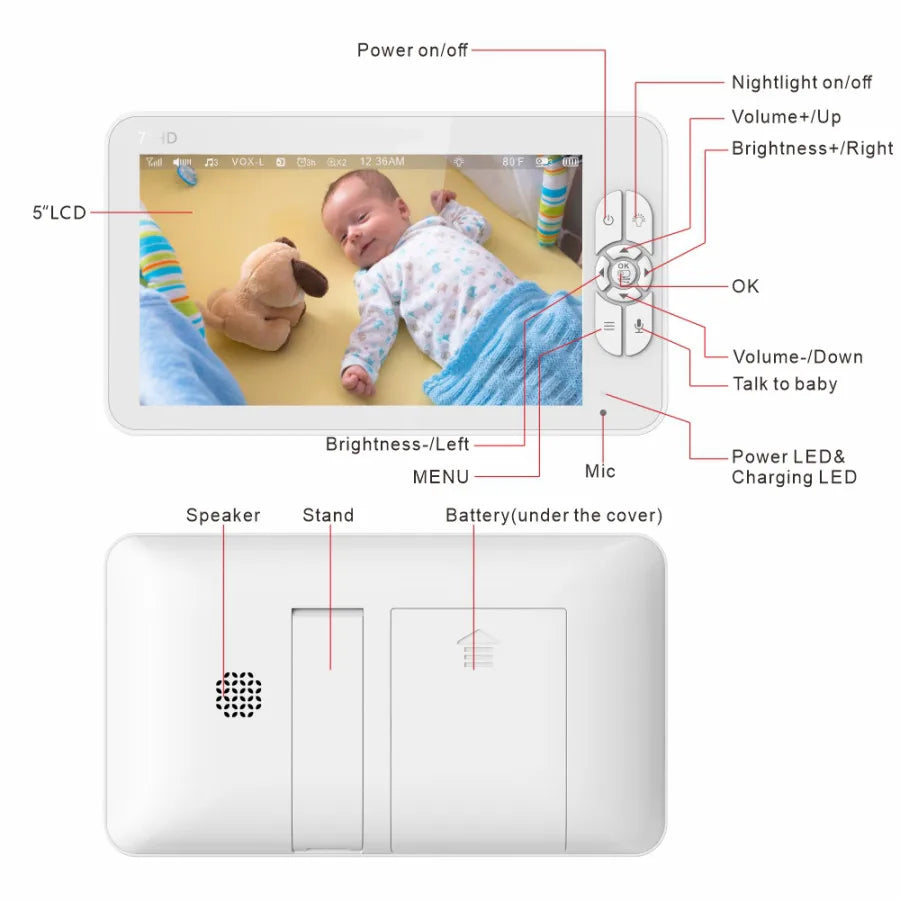 7" HD Split Screen Baby Monitor with 2 Cameras