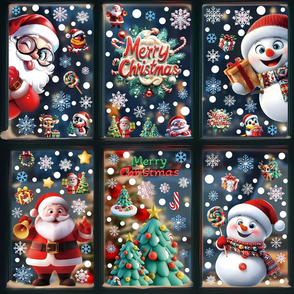 Style10-6pcs Color Christmas Window Clings Gingerbread Santa Snowman Decor