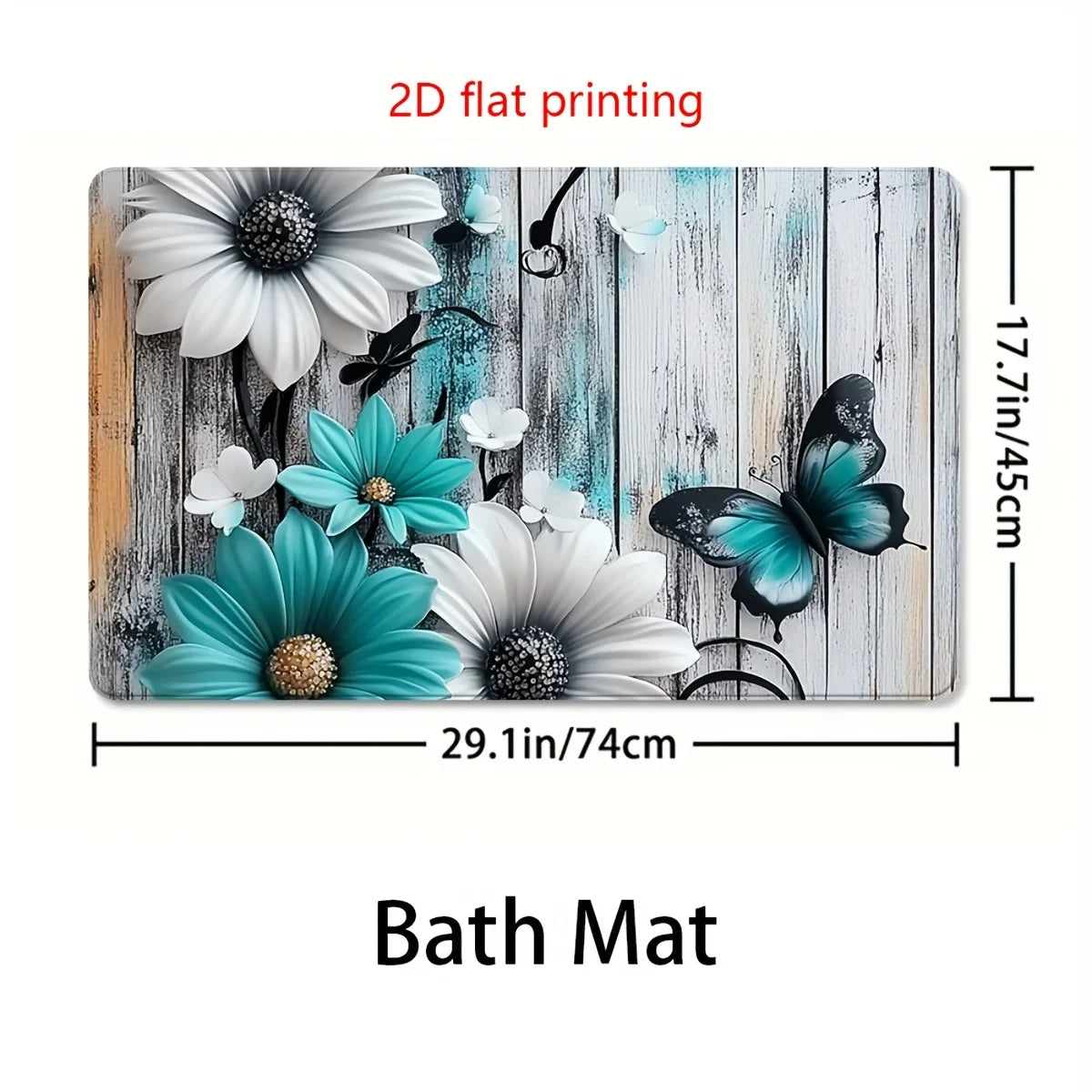 Teal Floral Butterfly Shower Curtain With 4-Piece Bath Mat Set