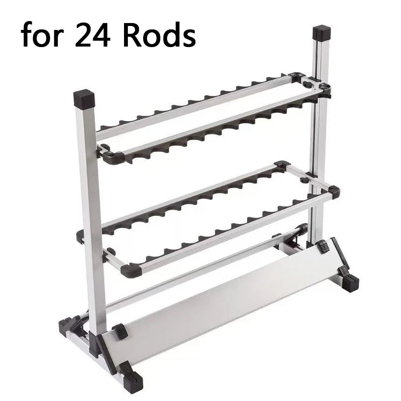 24 Holes Black Color Aluminum Alloy Fishing Rod Rack Stand Storage Organizer