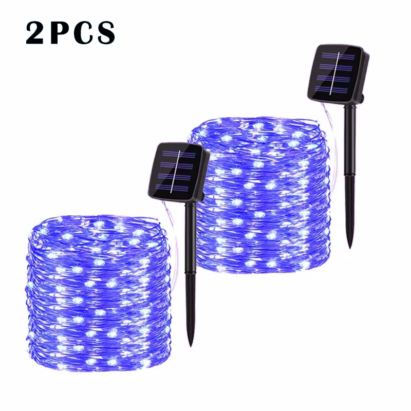 2pcs-blue Emitting Color Solar LED Fairy String Lights Outdoor – 8 Modes, IP65