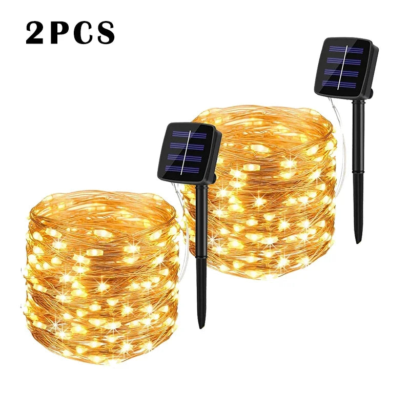 2pcs-warm white Emitting Color Solar LED Fairy String Lights Outdoor – 8 Modes, IP65