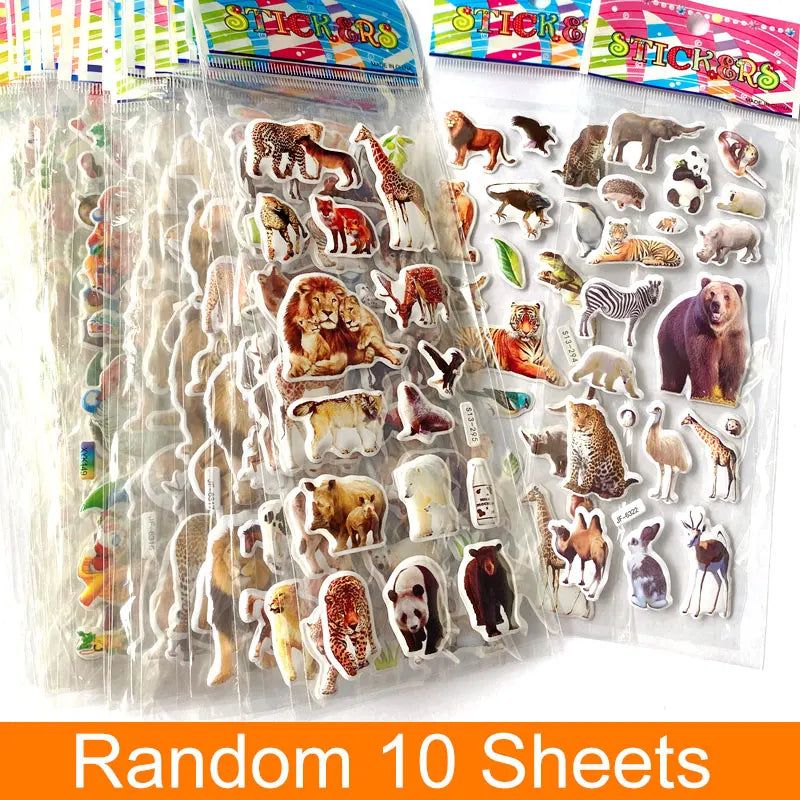 PPT-10PCS-ZSDW Color 3D Puffy Animal Stickers Set for Kids Crafts & Rewards
