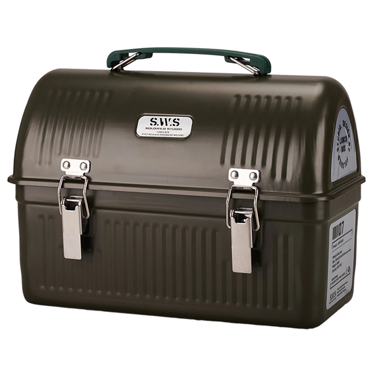 Green Color Vintage Metal Lunch Box Storage Case 9.5L With Handle