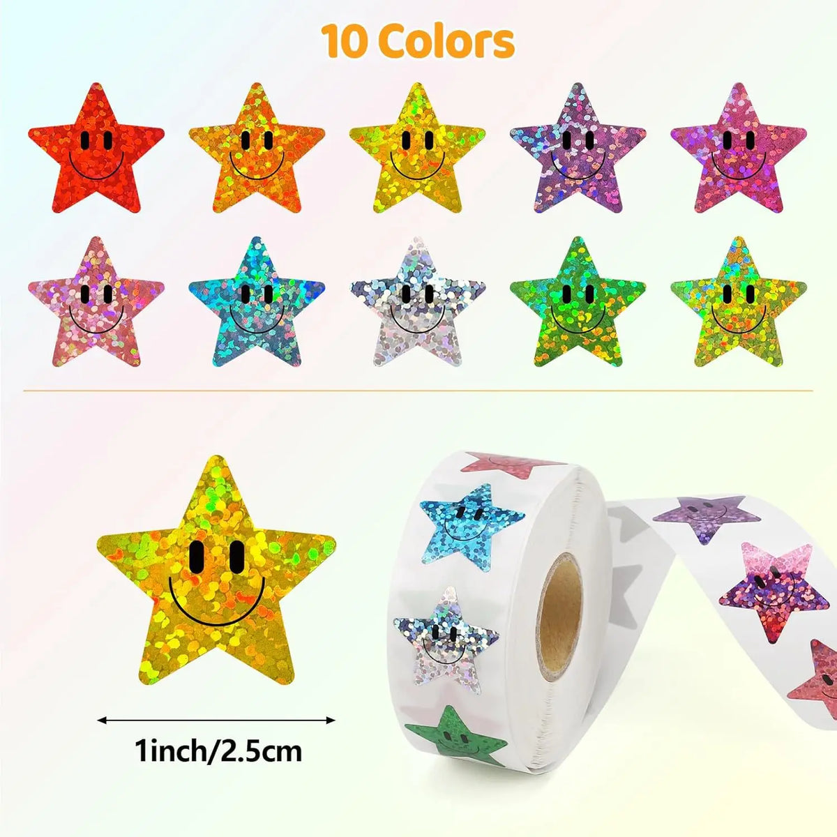 Star-500pcs Color 500 Pcs Smiley Face Stickers Roll – 1 Inch Rainbow