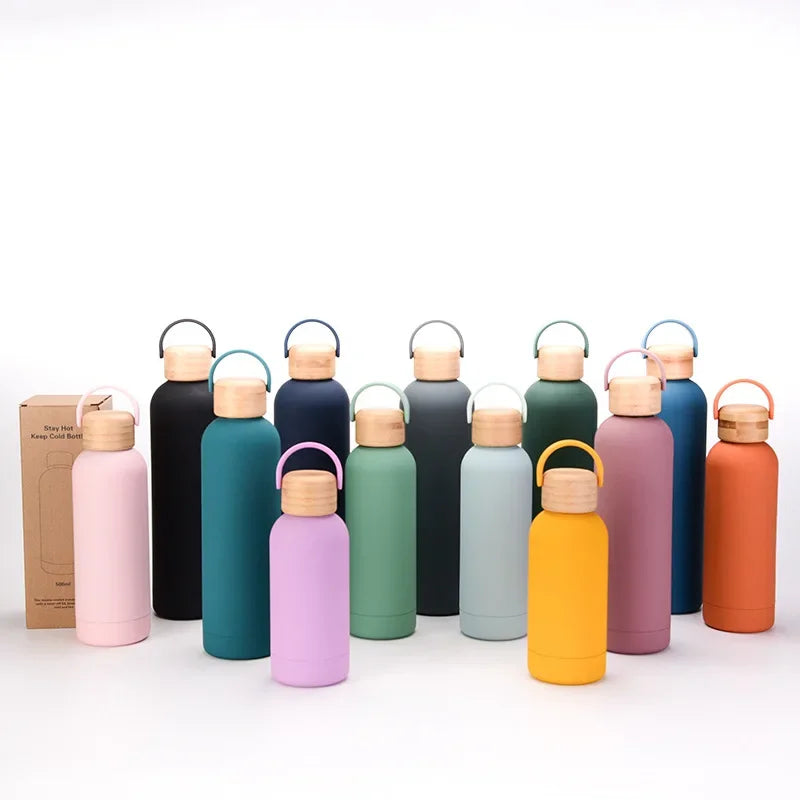 500 ml Stainless Steel Thermos Bottle With Bamboo Lid