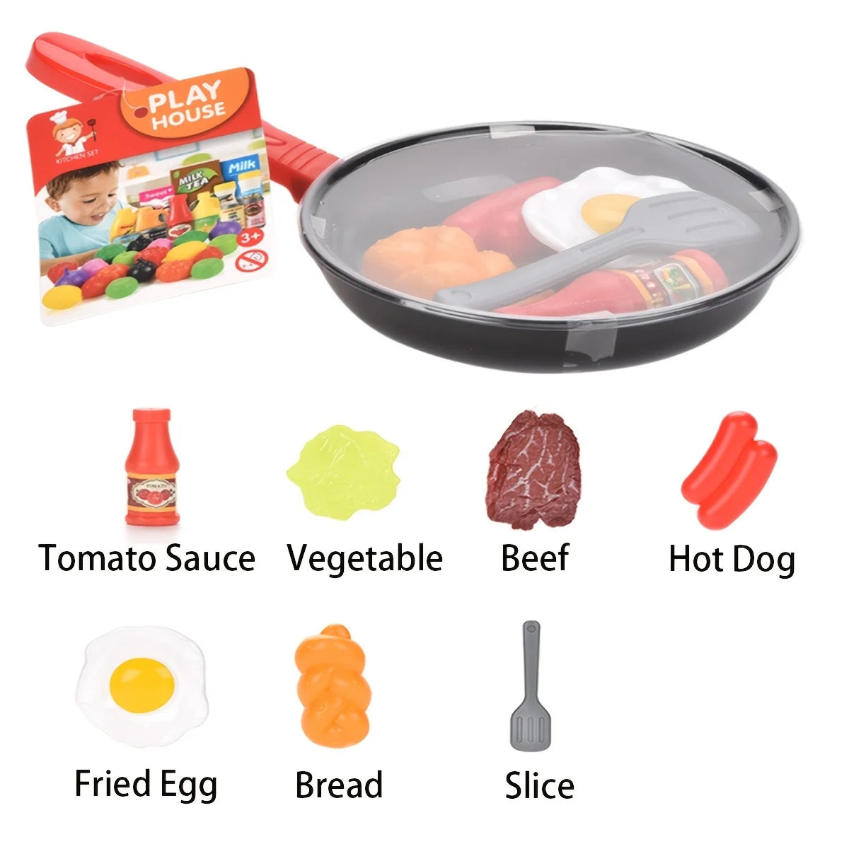 Kids Pretend Play Kitchen Cookware Set With Play Food