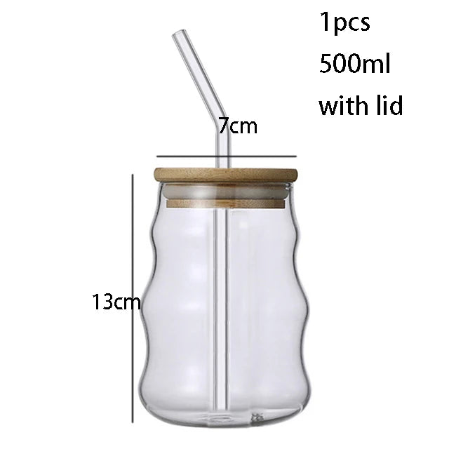 500ml smooth 1pcs Color High Borosilicate Glass Tumbler With Straw And Bamboo Lid