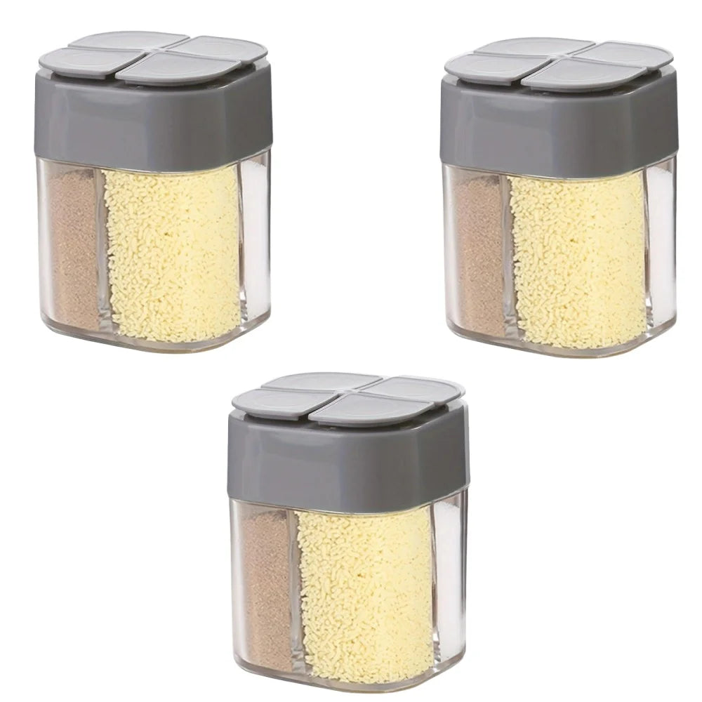 3pcs Grey Color 4-in-1 Camping Spice Shaker Jar With Divided Compartments