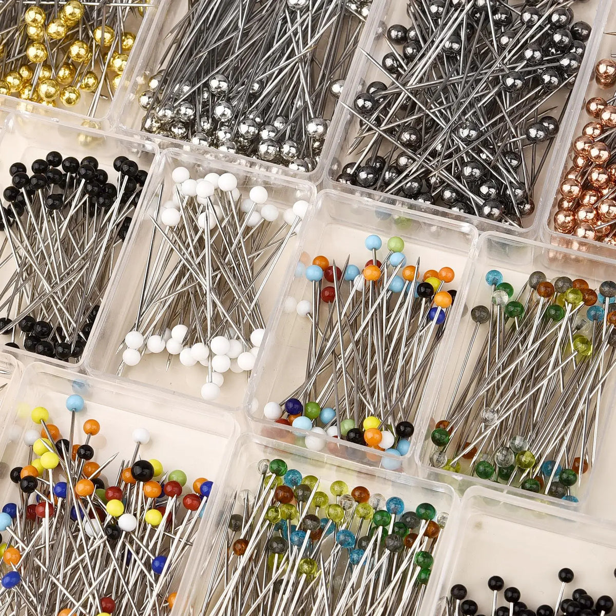 Straight Sewing Pins With Colored Glass Heads 32 mm