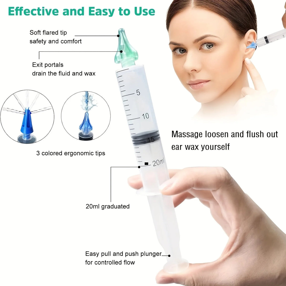 Ear Wax Removal Rinse Syringe Kit With Soft Nozzles
