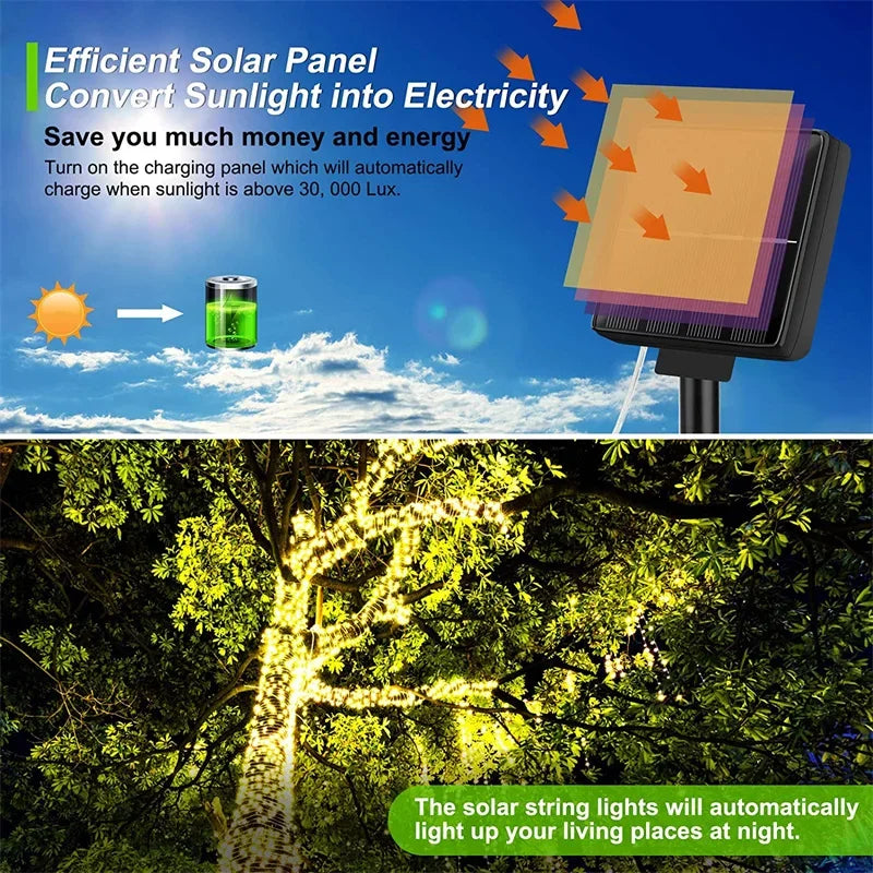 Solar LED Fairy String Lights Outdoor – 8 Modes, IP65
