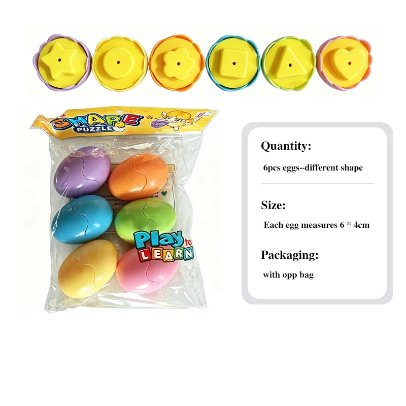 6 shape no box Color Montessori Egg Shape Matching Puzzle Toy for Toddlers