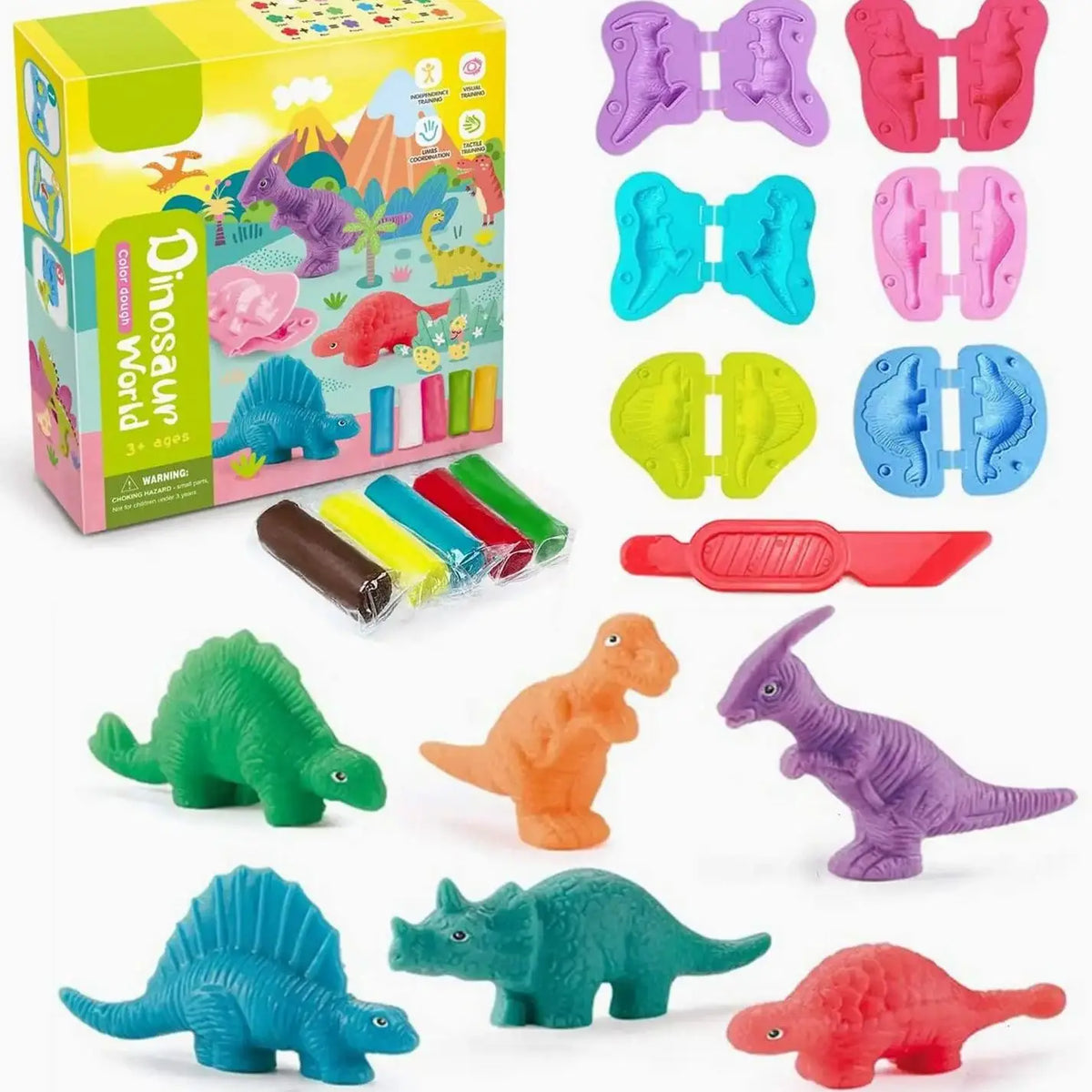 QT-PlaydoughDinosaur Color Dinosaur Playdough Craft Set for Kids with Molds