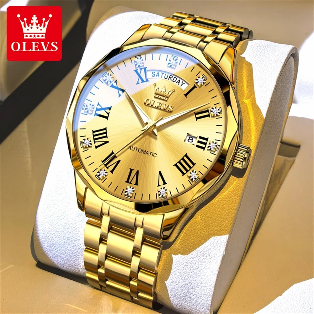 Gold Color Automatic Mechanical Business Watch With Roman Dial