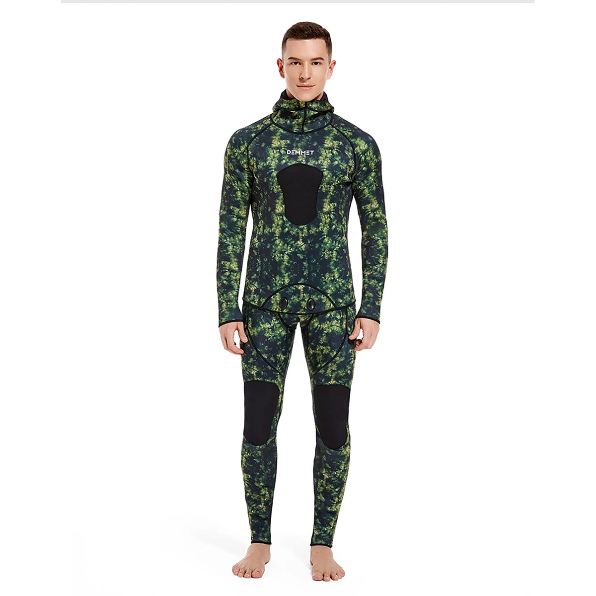 3MM New Green Color Men’s 3mm Camouflage Wetsuit Set – Two-Piece Hooded Suit