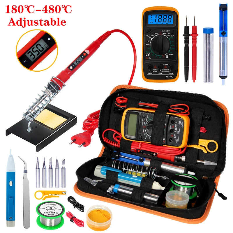 763 Color Adjustable Temperature Soldering Iron Kit With Multimeter