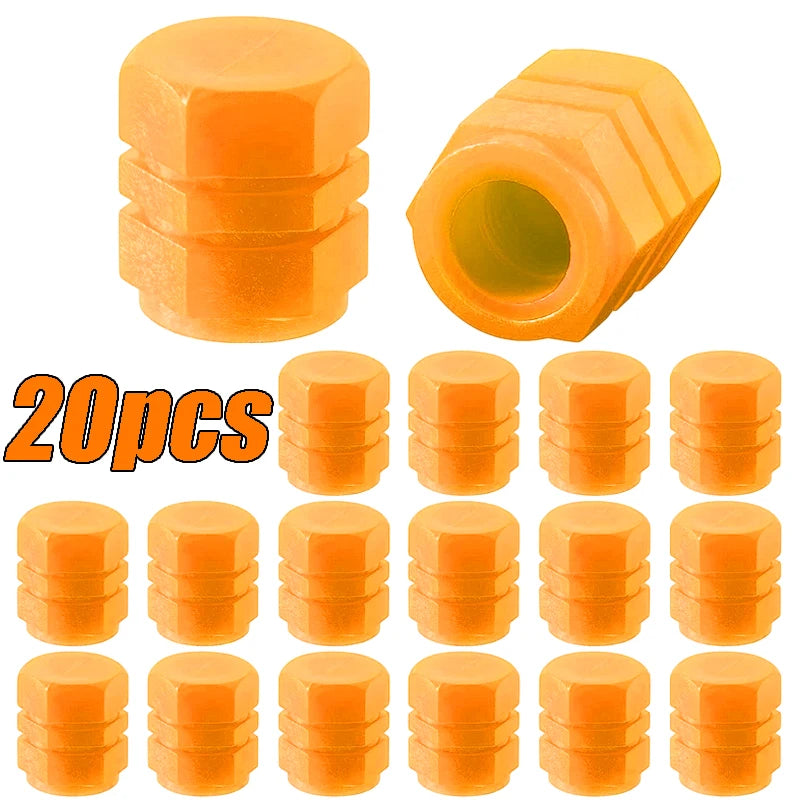 Orange 20pcs Color Luminous Tire Valve Caps For Car & Bike Wheels