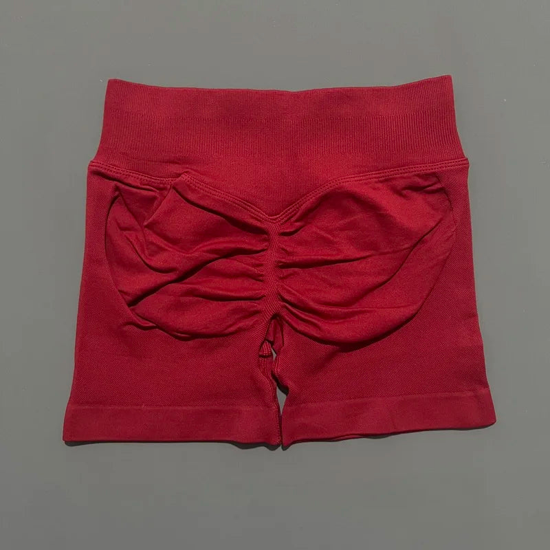 Wine Red Color Women’s Seamless Scrunch Butt Yoga Gym Shorts