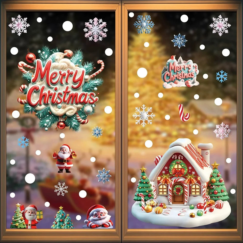 Christmas Window Clings Gingerbread Santa Snowman Decor
