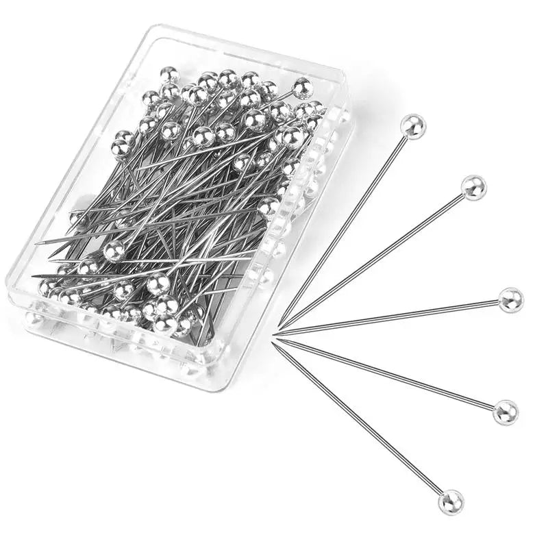 silver-100pcs Color Straight Sewing Pins With Colored Glass Heads 32 mm