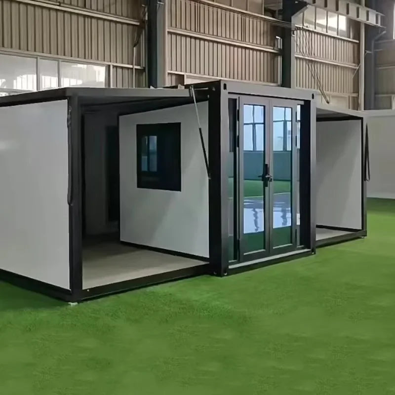 green Color Expandable Steel Frame Container Home With 3 Rooms
