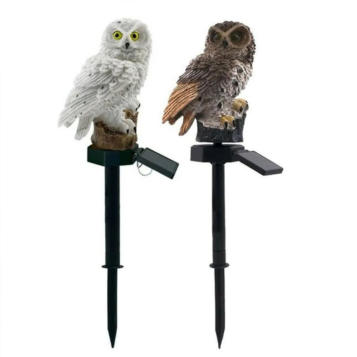 1 White 1 Brown Emitting Color Solar Owl Garden Stake Lights – Waterproof Warm LED Decor
