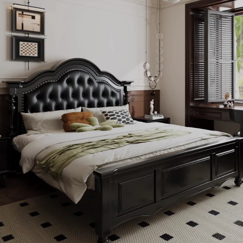 European Solid Wood Platform Bed With Soft Upholstered Headboard
