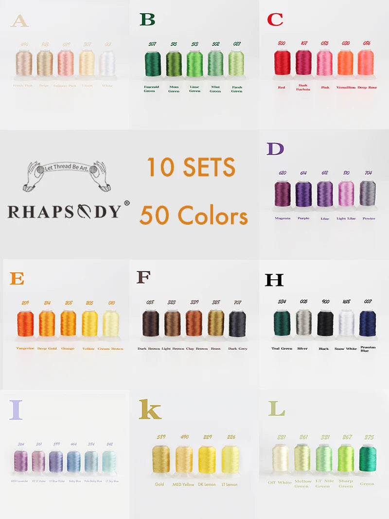 50Colors as photo Color 40wt Polyester Embroidery Thread Set 60 Colors 550 Yards