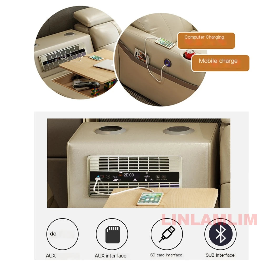 Smart Genuine Leather Platform Bed With Massage & Storage