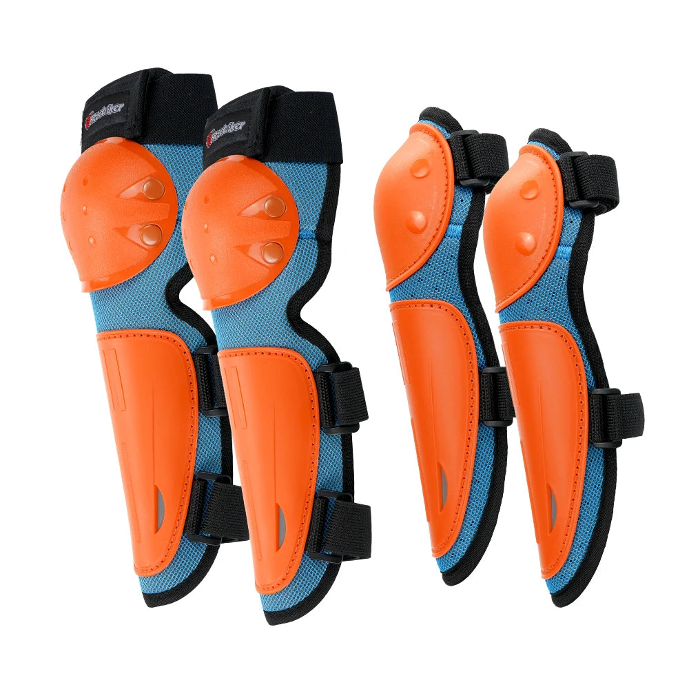 Ke-Ew ps Orange Blue Color Kids Motorcycle Body Armor Set With Elbow And Knee Pads