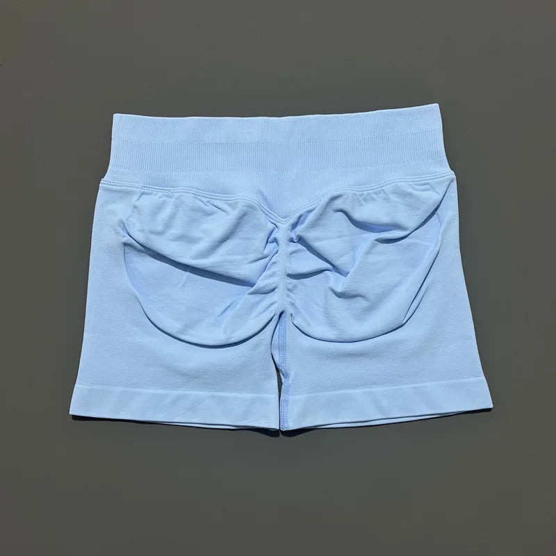 Ice Blue Color Women’s Seamless Scrunch Butt Yoga Gym Shorts