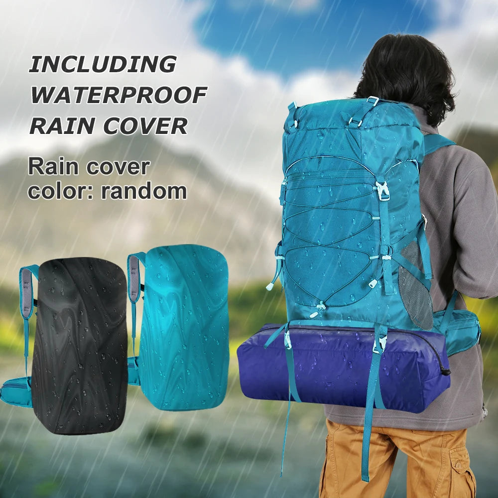 50L Hiking Backpack With Rain Cover For Camping Travel