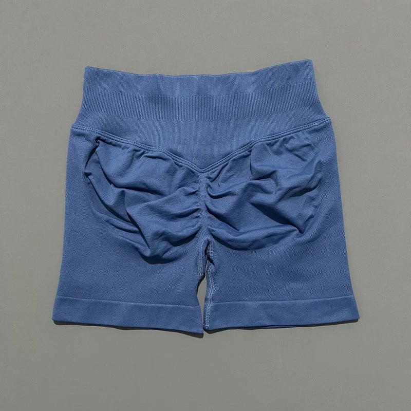 Blue Gray Color Women’s Seamless Scrunch Butt Yoga Gym Shorts