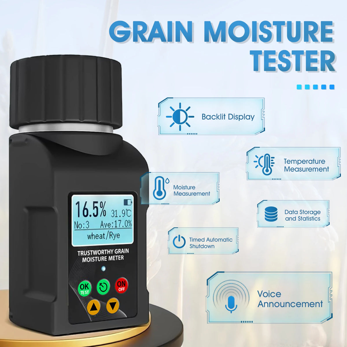 Digital Grain Moisture Meter Cup Type – 40 Grain Profiles