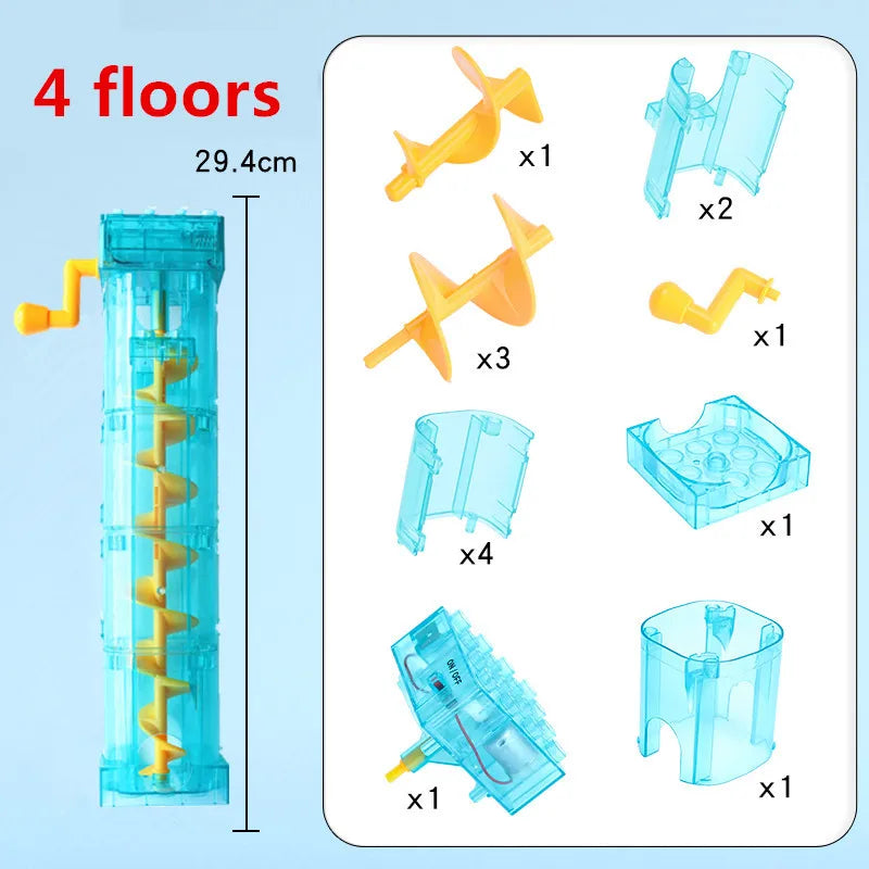 4 floors lift Color Marble Run Building Blocks Set With Spiral Tracks