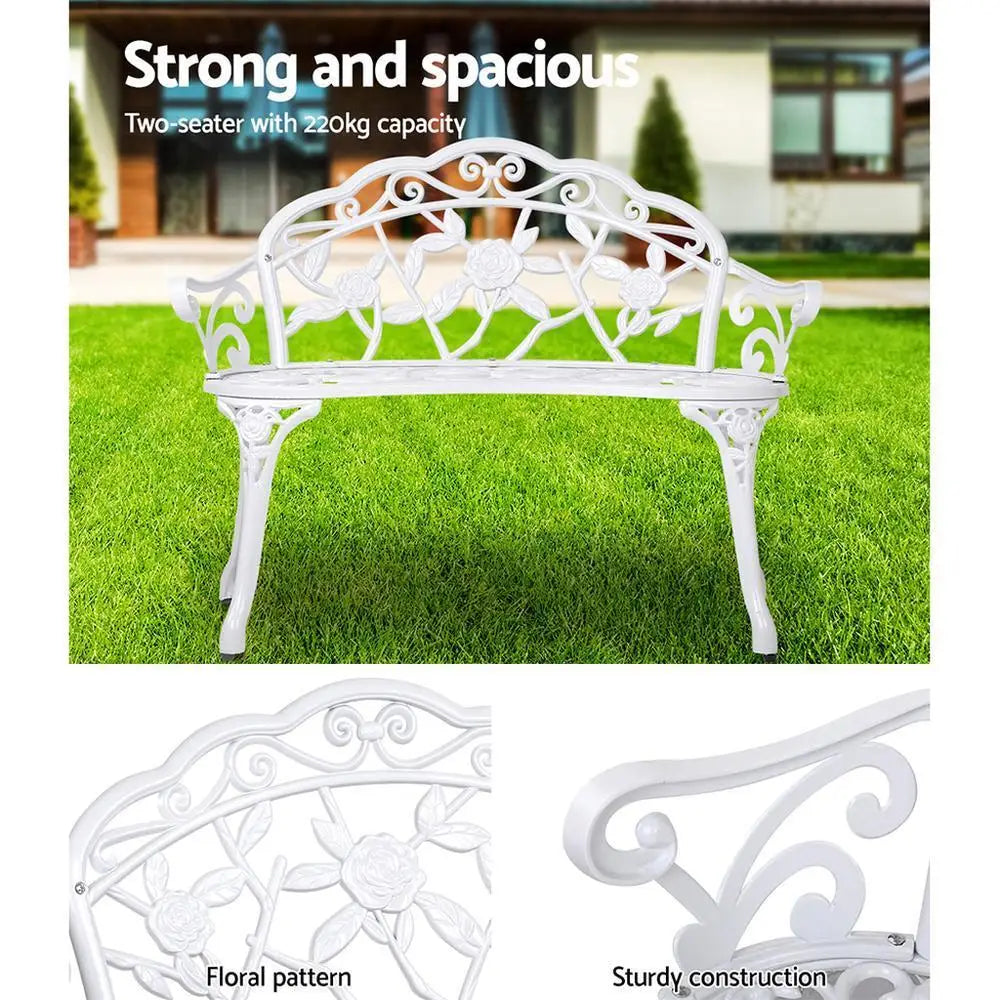 Cast Aluminium Garden Bench – Vintage White 100 cm