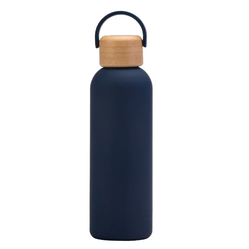 Indigo blue Color 500 ml Stainless Steel Thermos Bottle With Bamboo Lid
