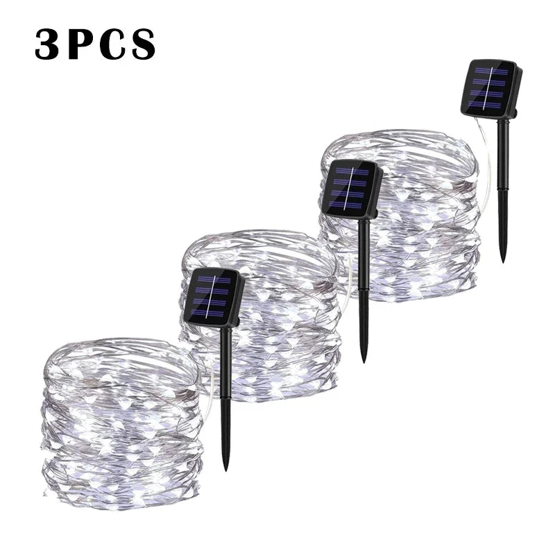 3pcs-white Emitting Color Solar LED Fairy String Lights Outdoor – 8 Modes, IP65