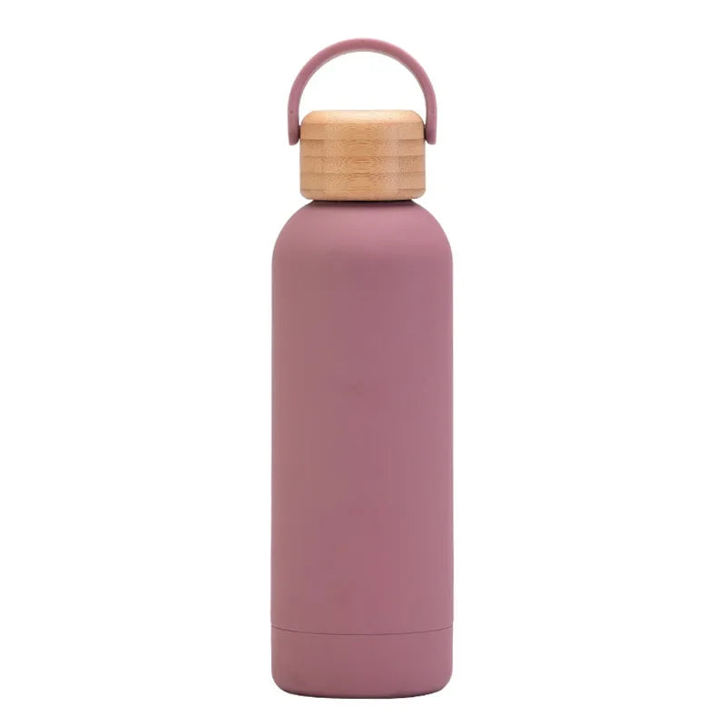 Smoky pink Color 500 ml Stainless Steel Thermos Bottle With Bamboo Lid