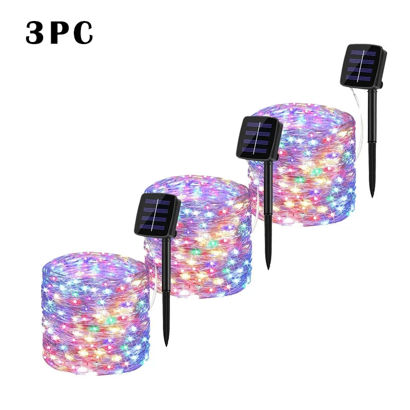 3pcs-multicolour Emitting Color Solar LED Fairy String Lights Outdoor – 8 Modes, IP65