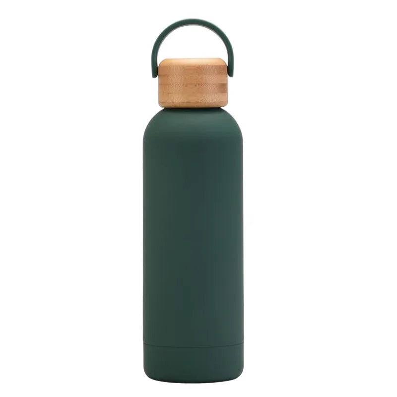 Moss green Color 500 ml Stainless Steel Thermos Bottle With Bamboo Lid