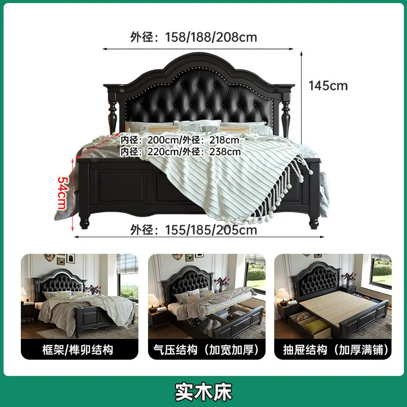 bed Color European Solid Wood Platform Bed With Soft Upholstered Headboard