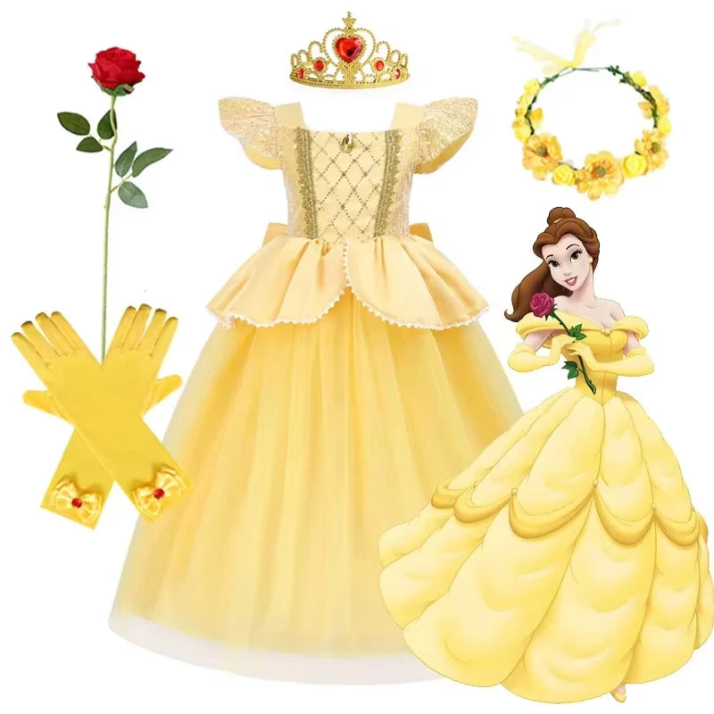 Girls Belle Princess Costume Dress For Parties & Play