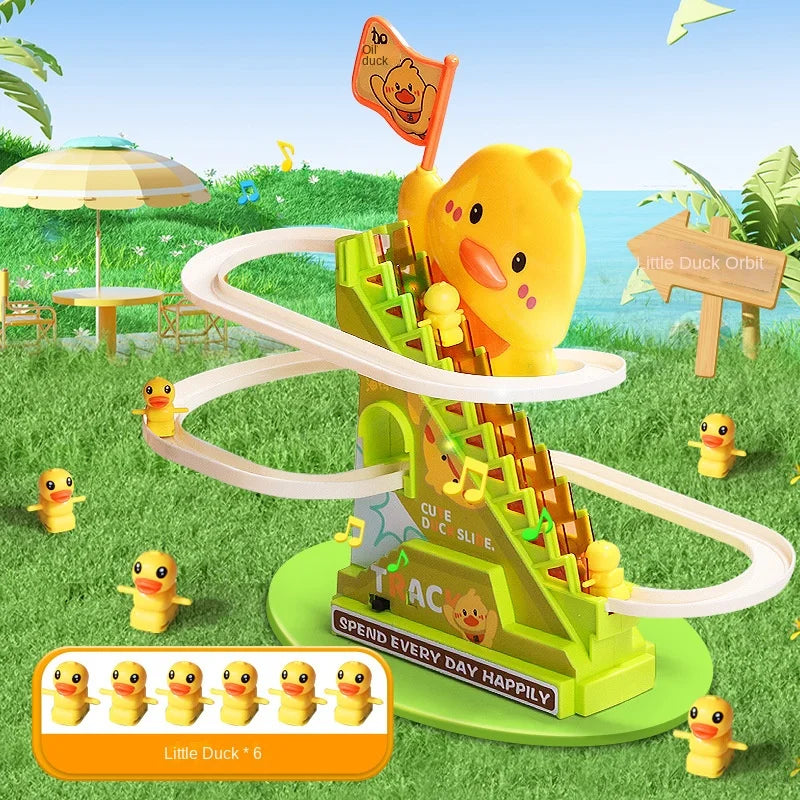 6 ducks Color Stair-Climbing Duck Roller Coaster Toy with Lights & Music