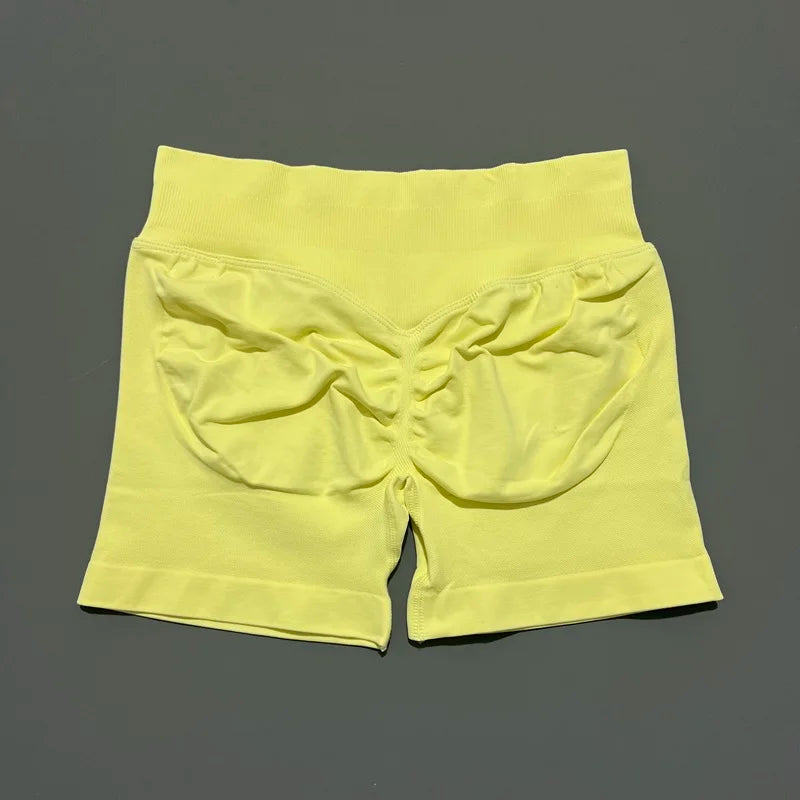 Light Yellow Color Women’s Seamless Scrunch Butt Yoga Gym Shorts