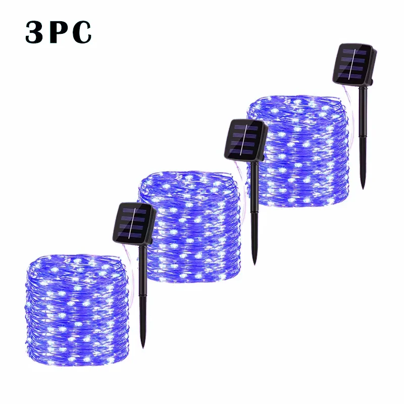 3pcs-blue Emitting Color Solar LED Fairy String Lights Outdoor – 8 Modes, IP65
