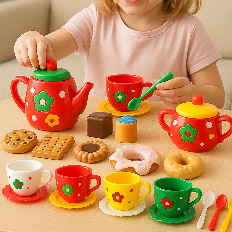 Kids Plastic Afternoon Tea Play Set – 24-Piece Kitchen Toy