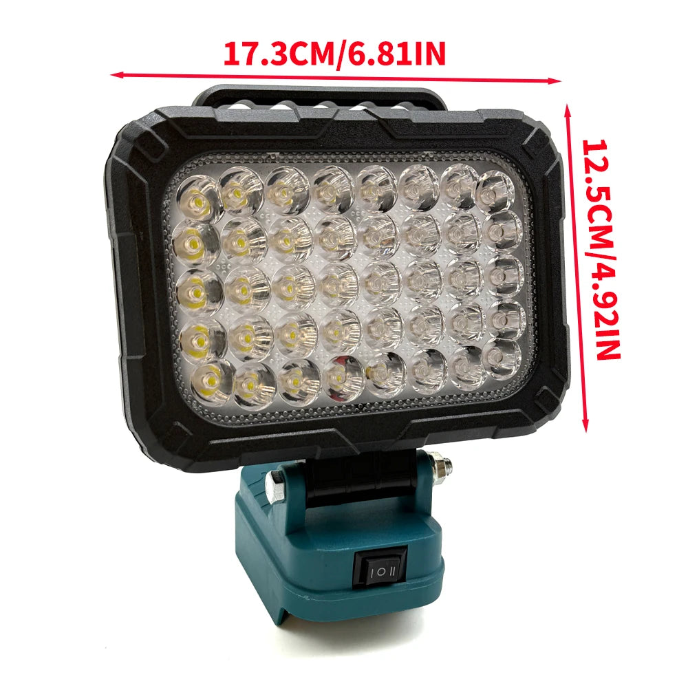 6.81 in Color LED Work Spotlight for 18V Batteries – Dual USB Power Bank