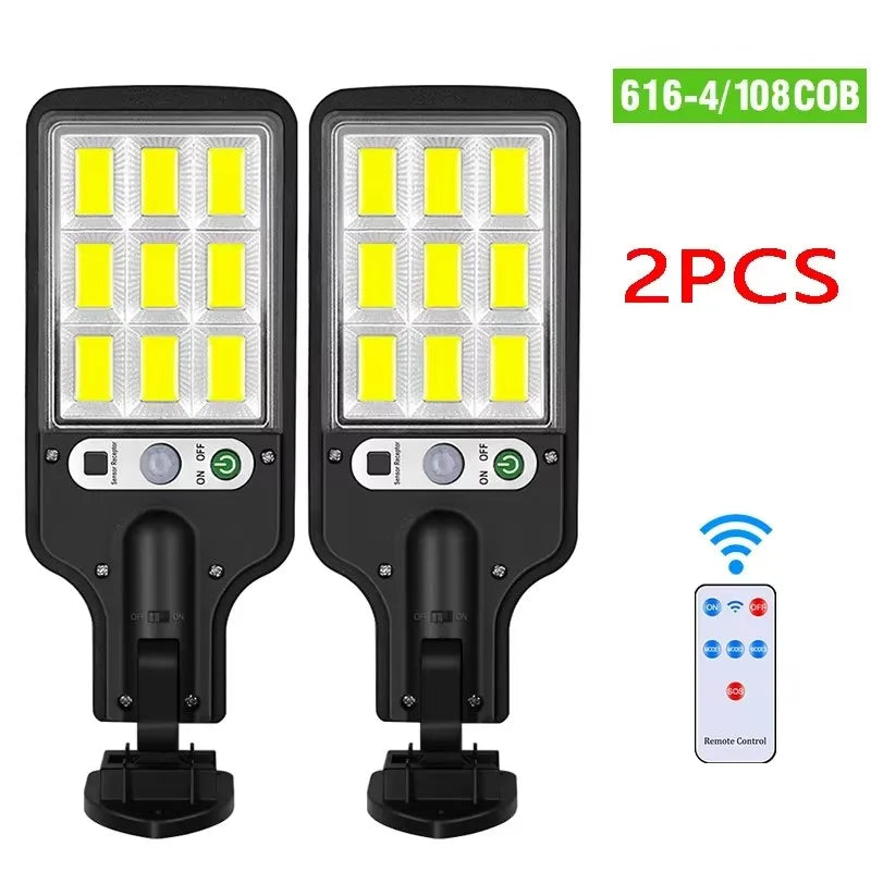 108COB 2PCs Emitting Color Solar Motion Sensor Wall Light – 3 Modes, Wide Angle